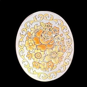 Vintage Reed & Barton damascene rose floral vine pendant marked